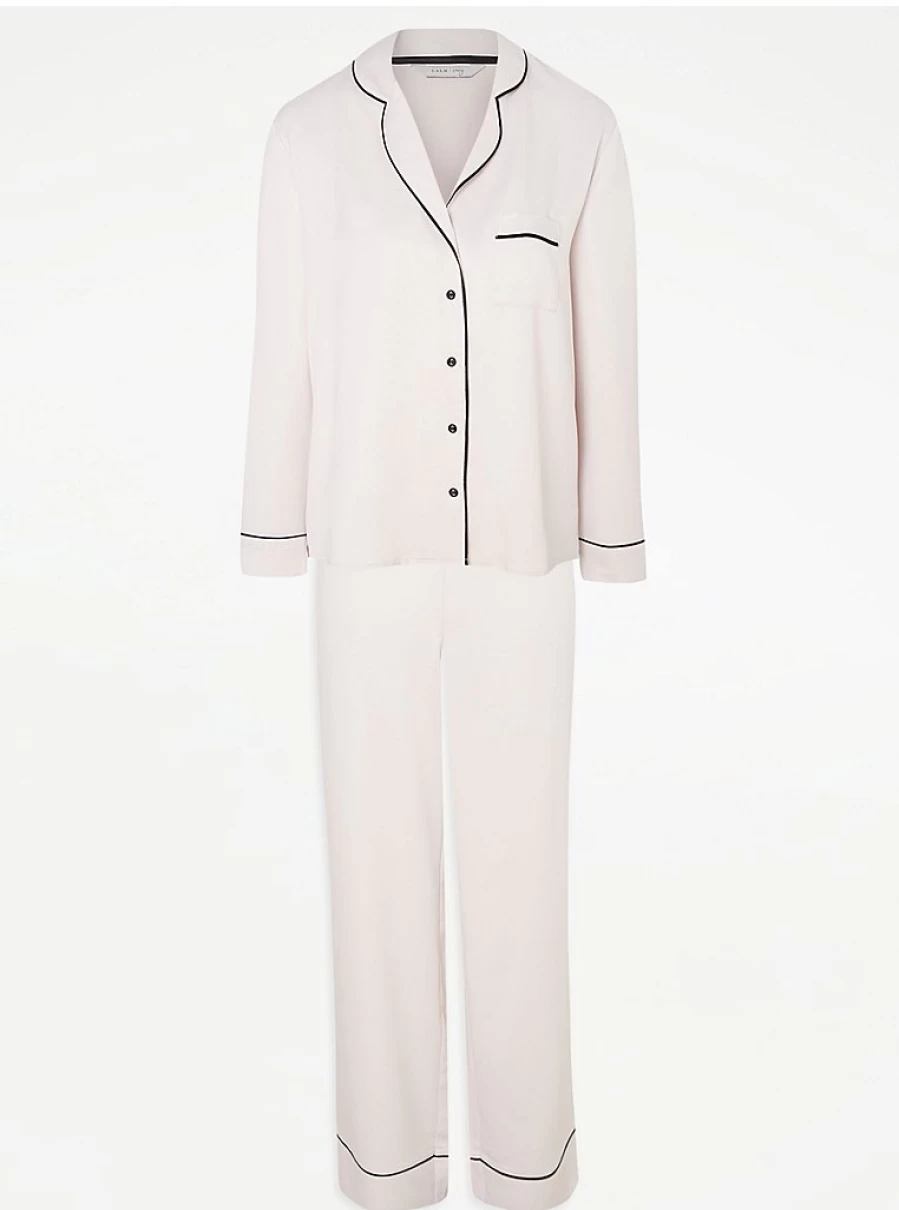 "George at Asda Women's Pink Satin Pyjama Set - Traditional Shirt Style Lingerie Sleepwear"