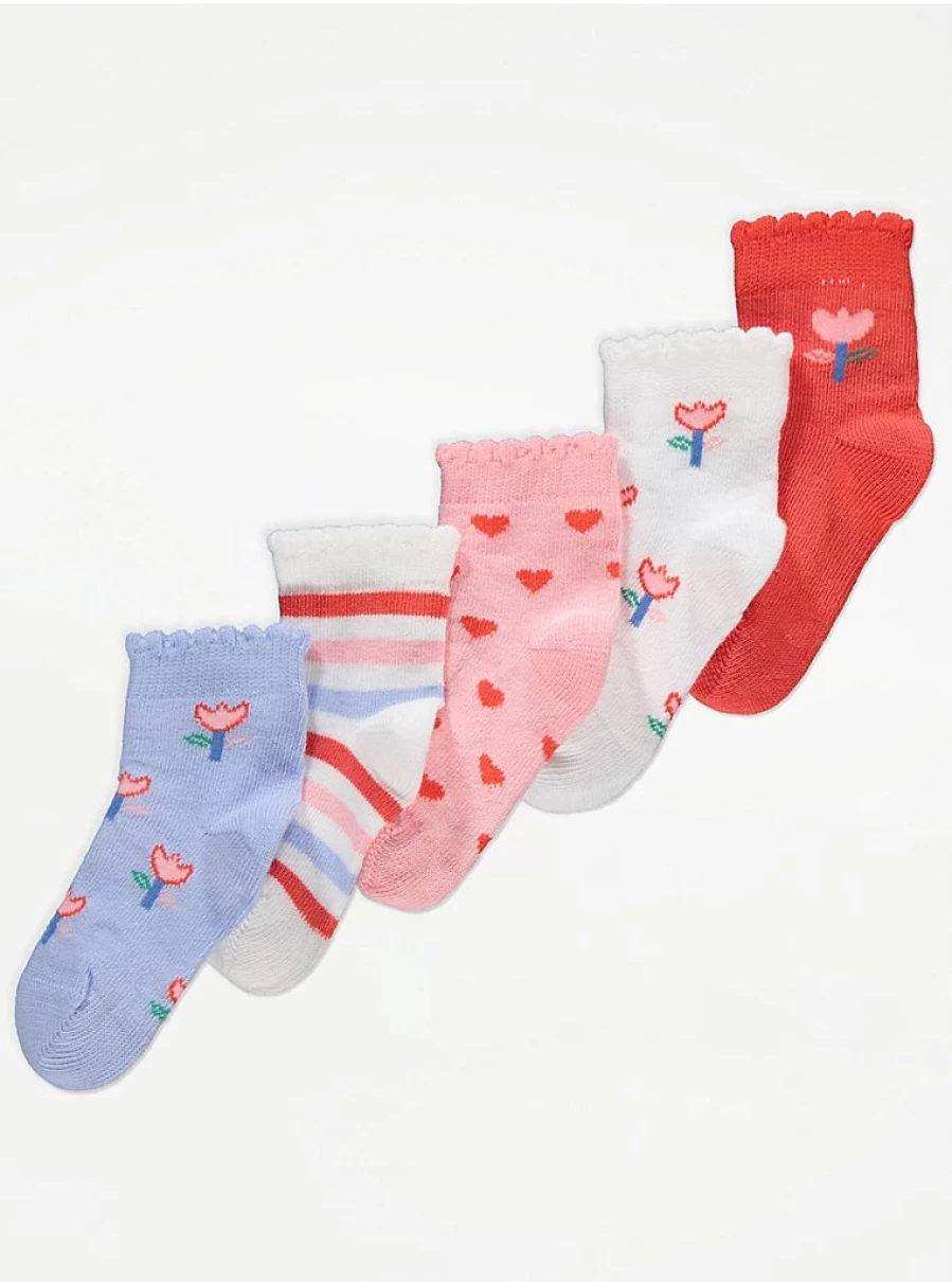 "George at Asda Baby Bright Tulip Socks 5-Pack | Soft & Comfortable Infant Socks"