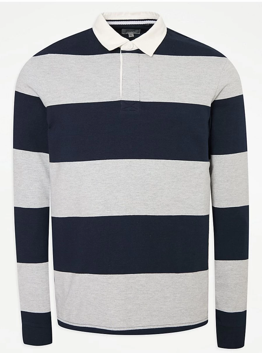 Men's Striped Long Sleeve Rugby Shirt | George at Asda | Comfort Fit Casual Top