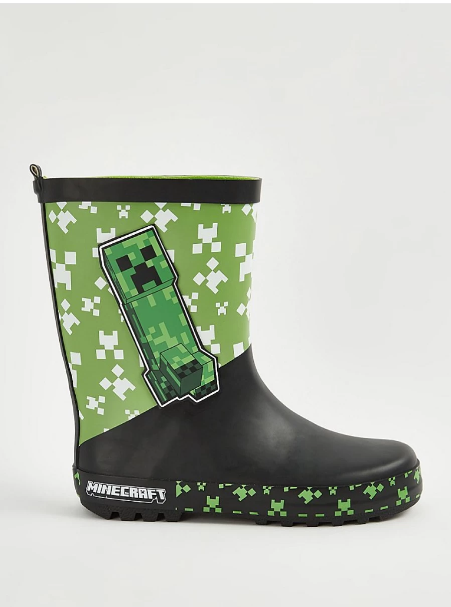George at Asda Boys' Minecraft Green Creeper Wellington Boots for Kids | Waterproof Rain Boots