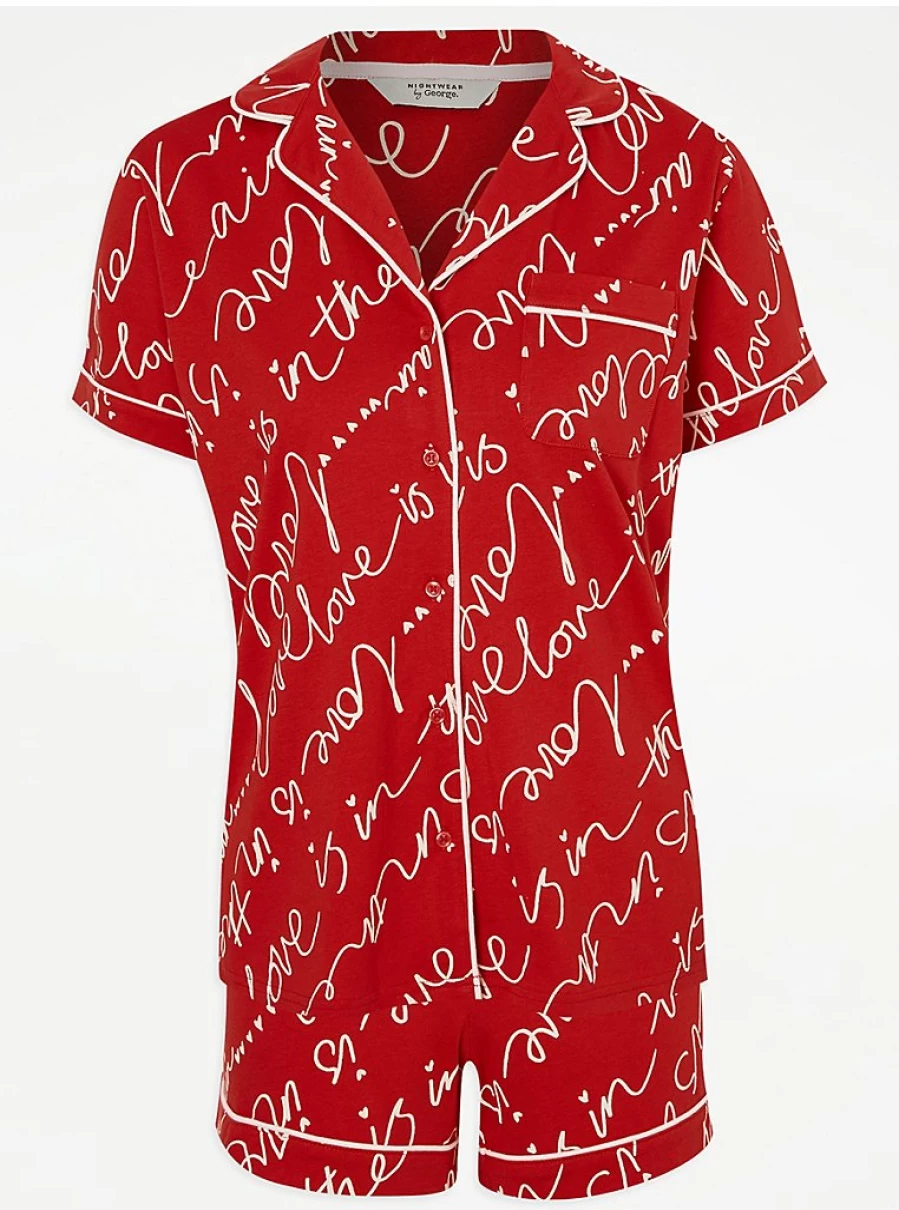 "George at Asda Red Love Is In The Air Short Pyjamas Set - Women's Sleepwear & Lingerie"