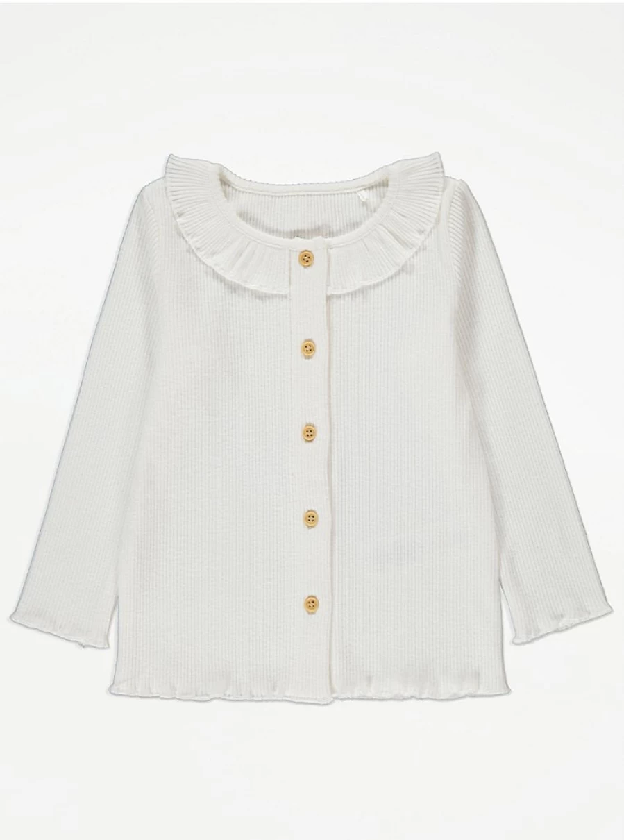 "George at Asda Kids White Ribbed Cardigan with Frill Neck | Review & Style"