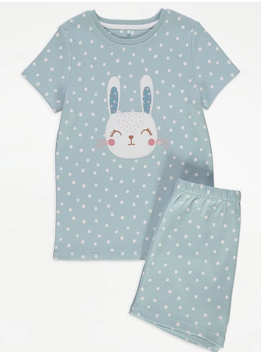 "George at Asda Kids Sage Green Bunny Print Short Pyjamas – Comfortable & Cute Sleepwear"