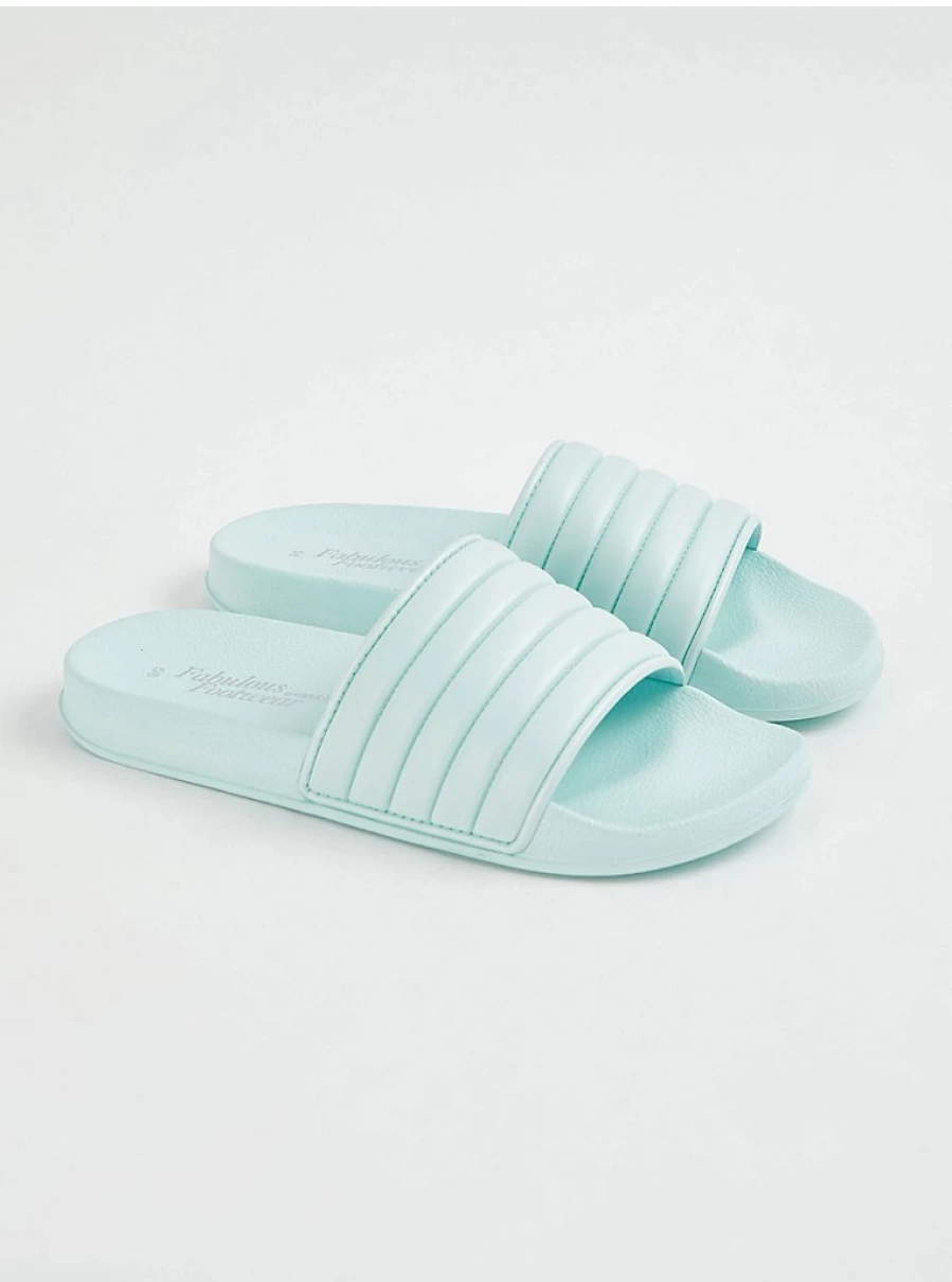 Women's Mint Green Ribbed Slide Sandals - Comfortable Sliders by George at Asda