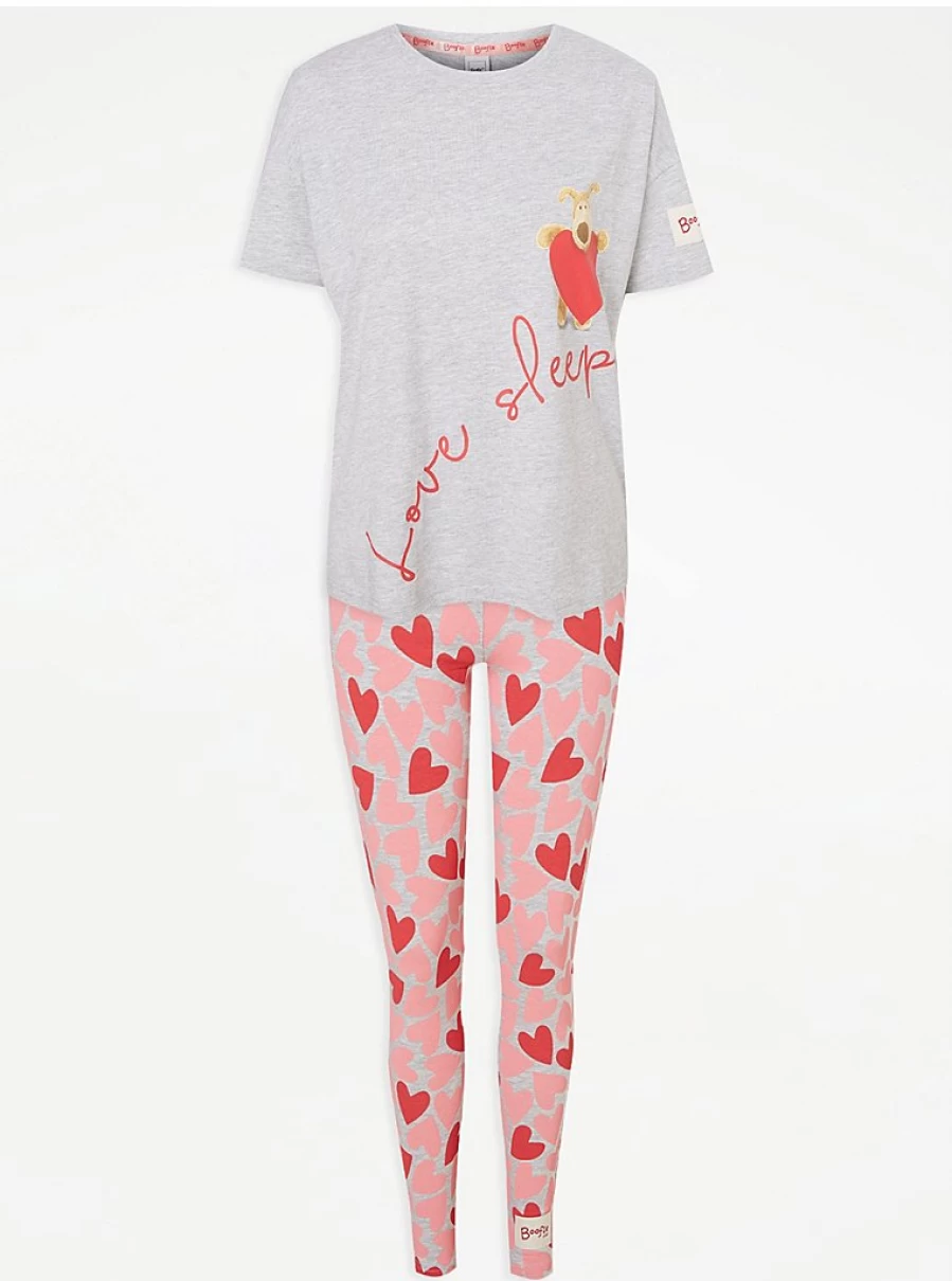 "George at Asda Boofle Grey Heart Print Short Sleeve Valentine's Pyjamas for Women"