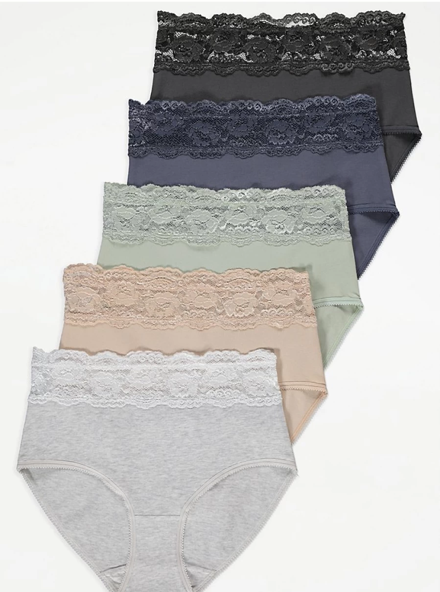 "George at Asda Women's Lace Top Full Brief Knickers 5-Pack | Comfortable Lingerie Set"