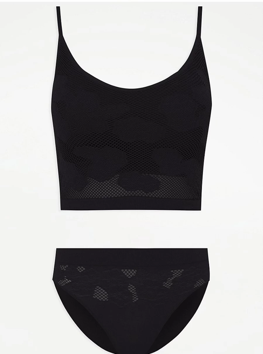 "Women's Black Floral Lace Bralette & Knickers Set | George at Asda Lingerie Review"