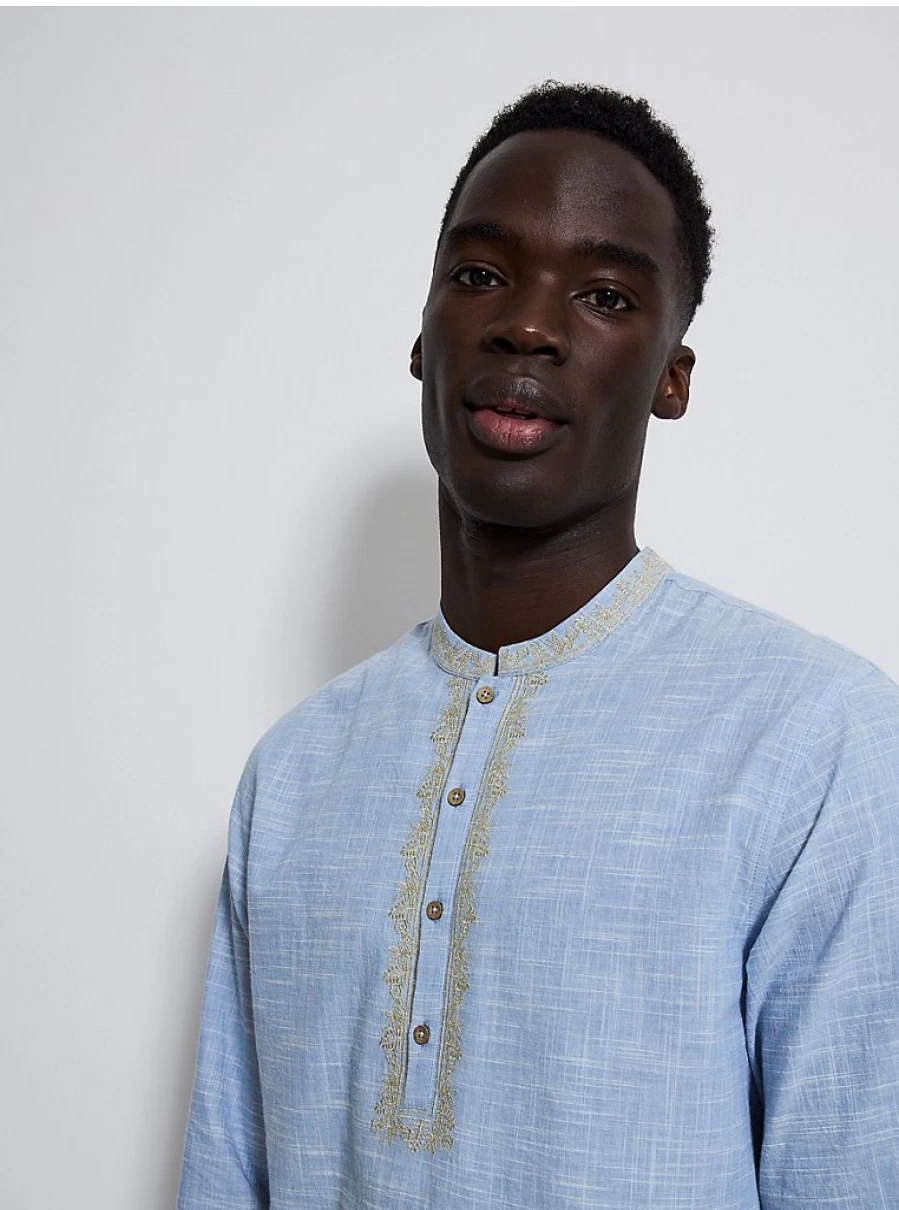 Men's Light Blue Embroidered Long Sleeve Shirt - George at Asda