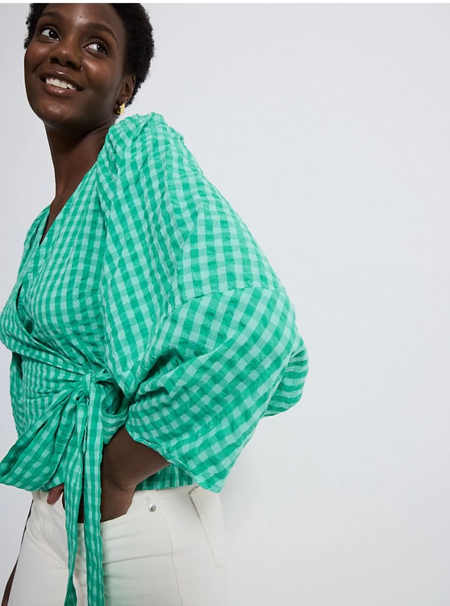 "George at Asda Women's Green Checked Wrap Blouse Long Sleeve Review"