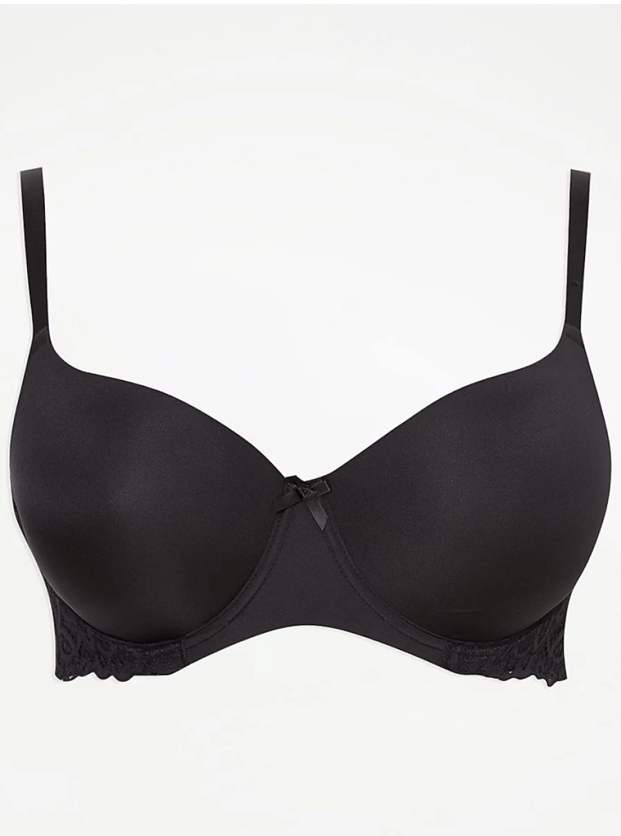 "Women's Black Lace Padded T-Shirt Bra - Comfort & Support | George at Asda Lingerie"