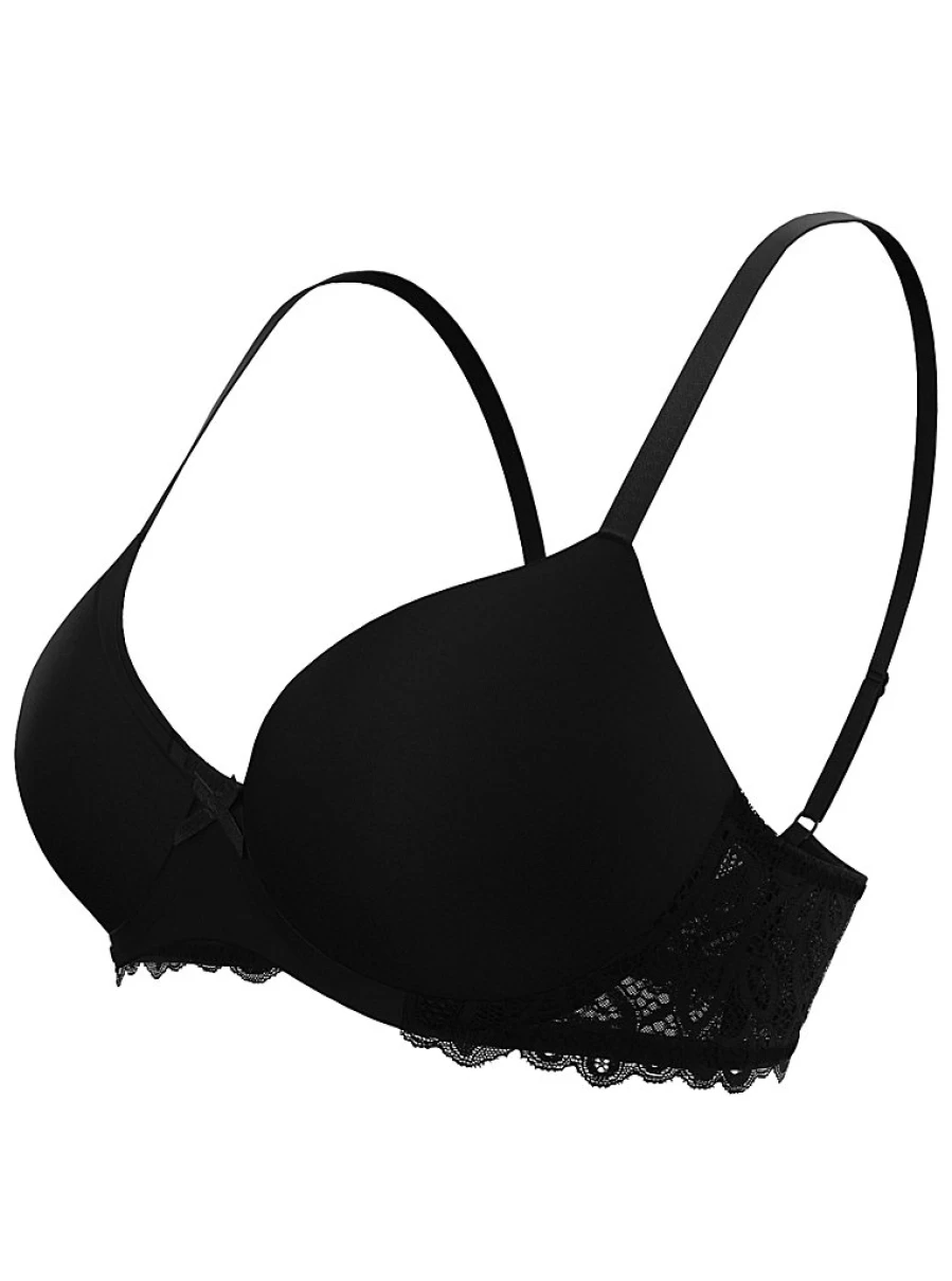 "Women's Black Lace Padded T-Shirt Bra - Comfort & Support | George at Asda Lingerie"