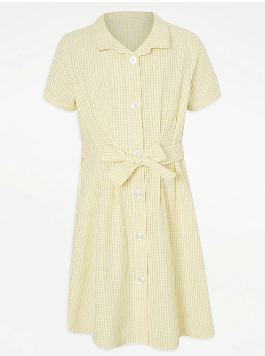 "George at Asda Girls' Yellow Gingham School Dress with Belt - Stylish & Comfortable Uniform"