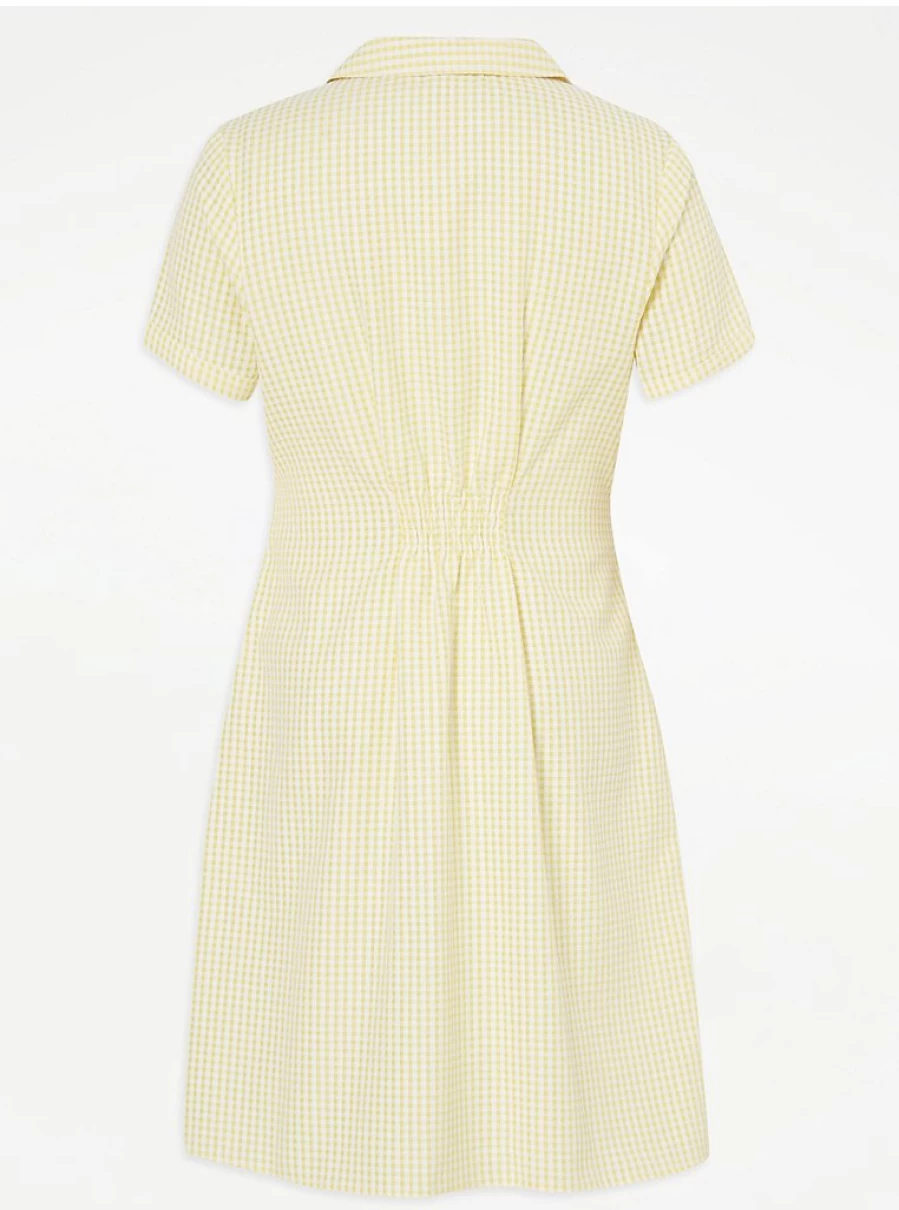 "George at Asda Girls' Yellow Gingham School Dress with Belt - Stylish & Comfortable Uniform"