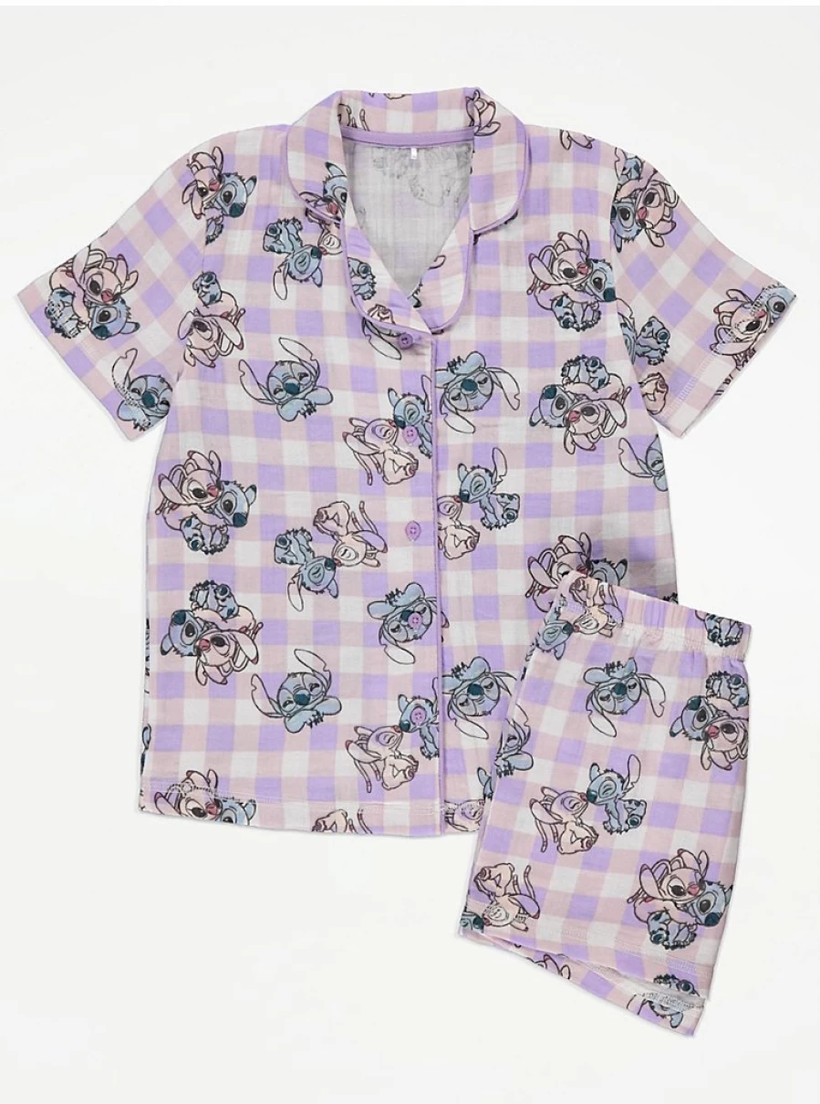Disney Lilo & Stitch Kids' Lilac Check Shirt Pyjamas | George at Asda