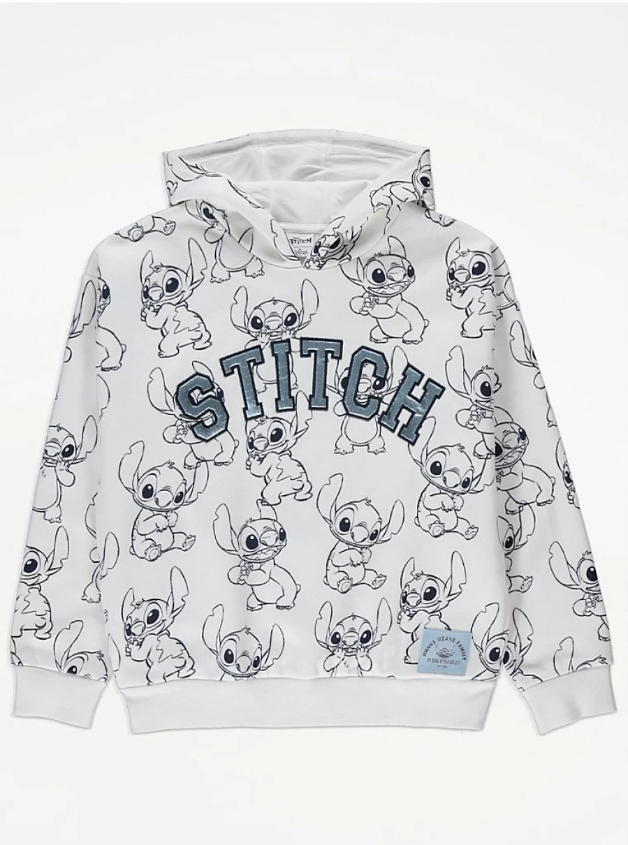 Disney Lilo & Stitch Kids' White Slogan Hoodie by George at Asda | Comfortable & Stylish Pullover