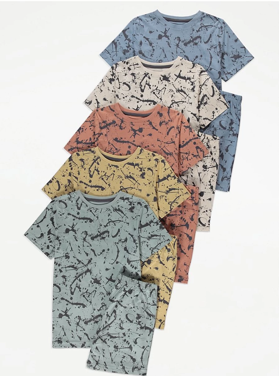 Boys' Paint Splatter Print Short Pyjama Set - 5 Pack | George at Asda