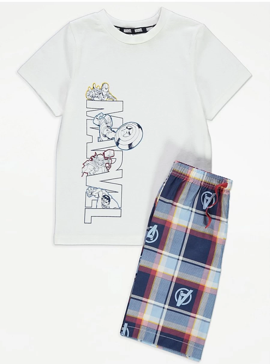 Boys Marvel Avengers Checked Woven Short Pyjamas | George at Asda