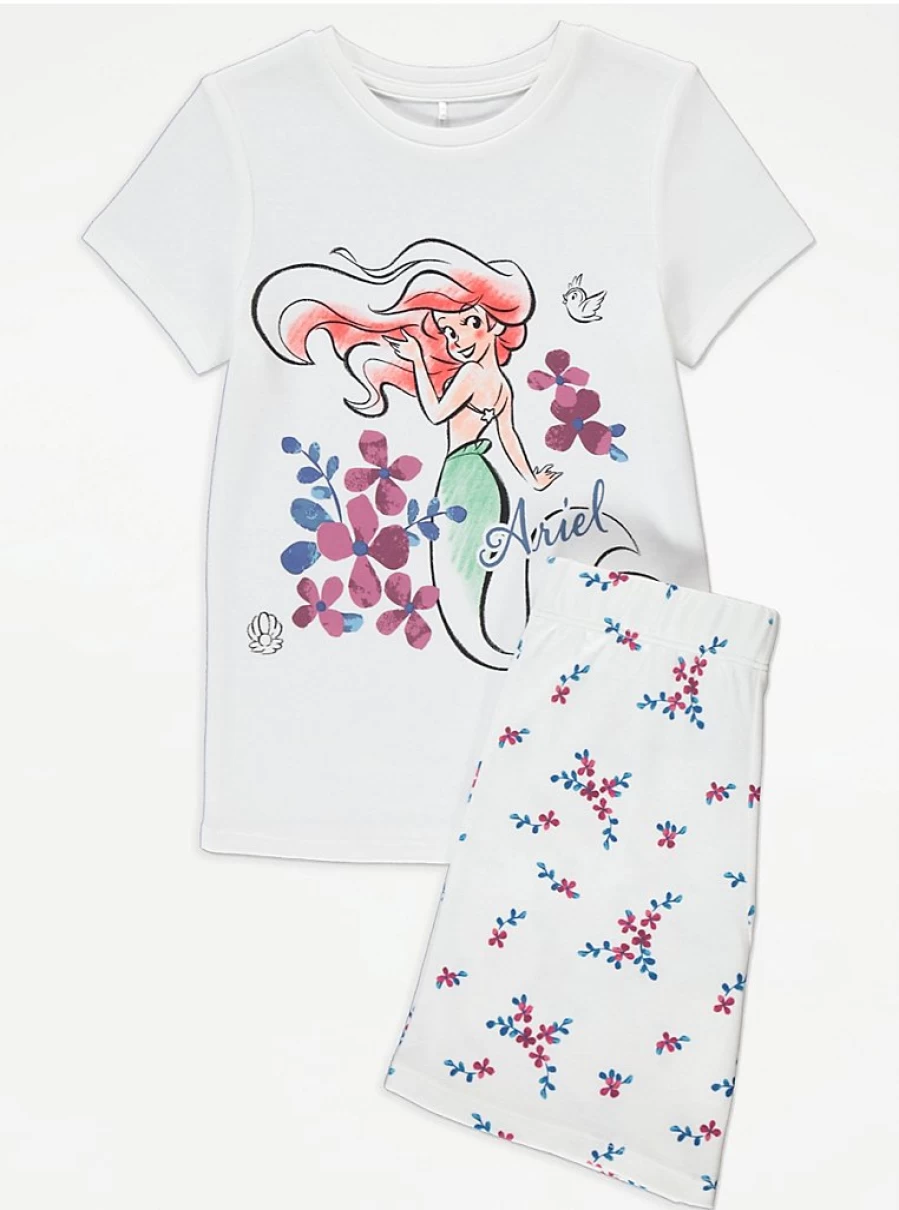 Disney Princess Ariel Floral Print Kids Pajamas - George at Asda Girls' Sleepwear