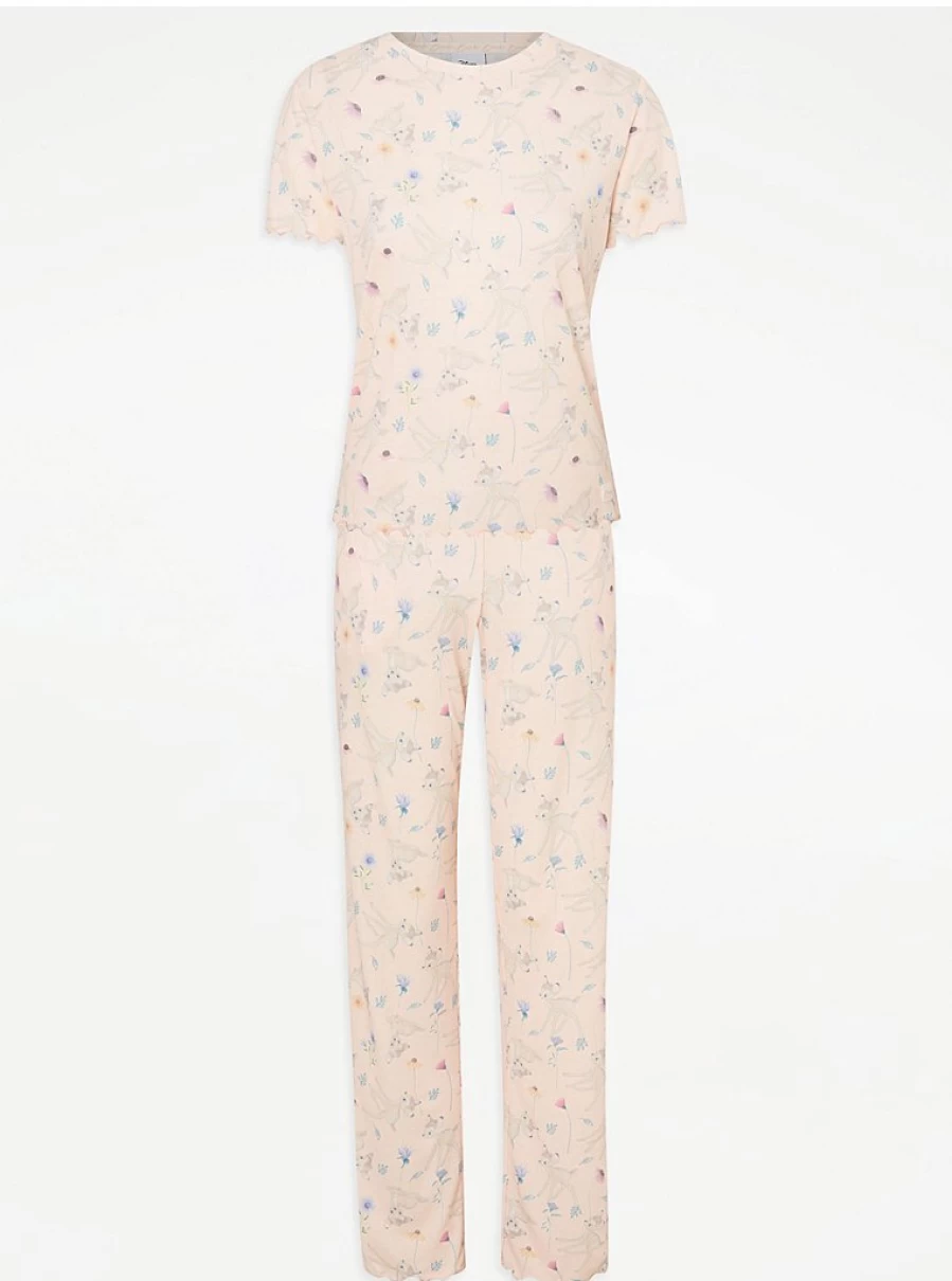 Disney Bambi Pink Ribbed Short Sleeve Pyjama Set | Women's Sleepwear | George at Asda