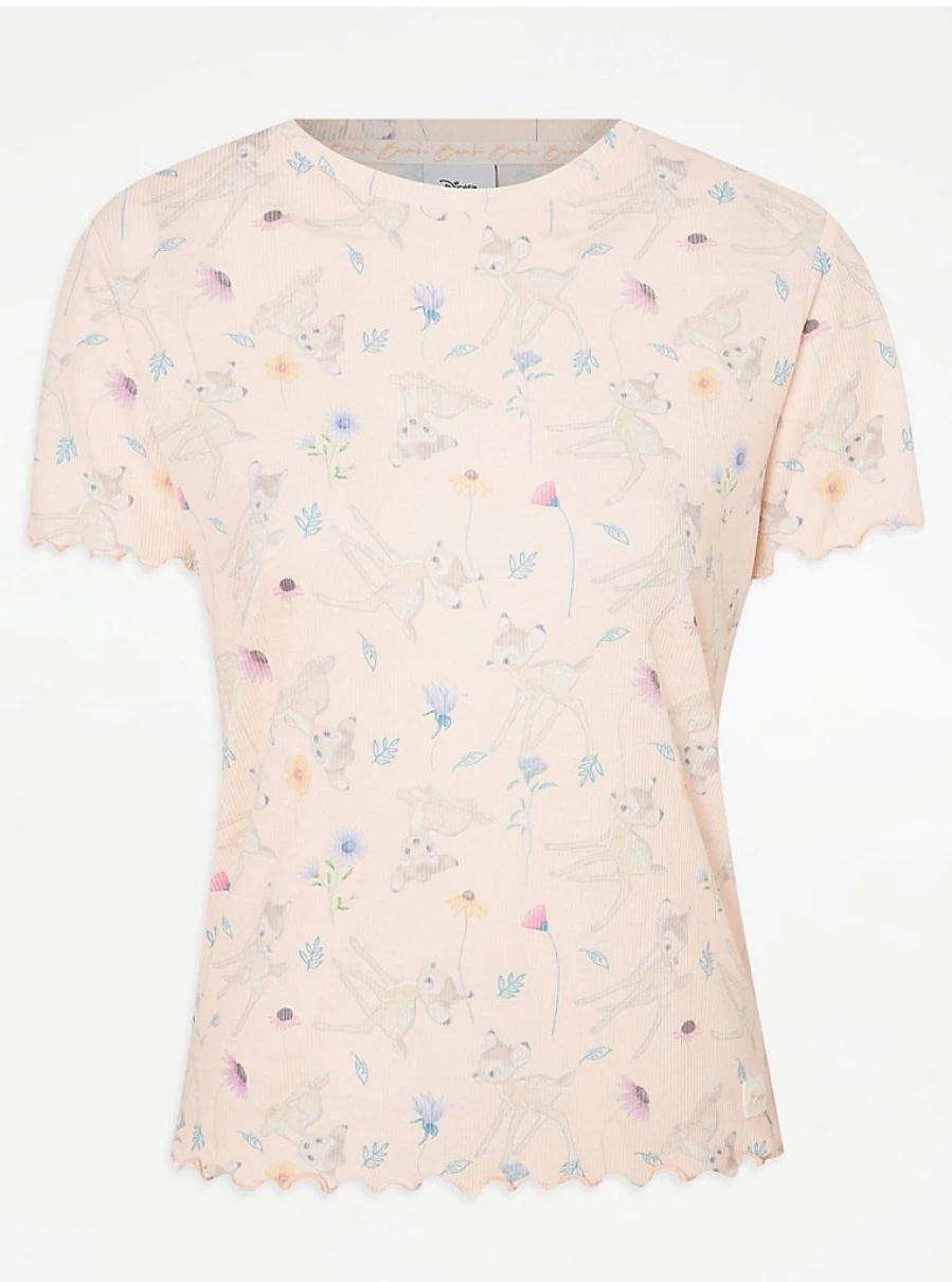 Disney Bambi Pink Ribbed Short Sleeve Pyjama Set | Women's Sleepwear | George at Asda