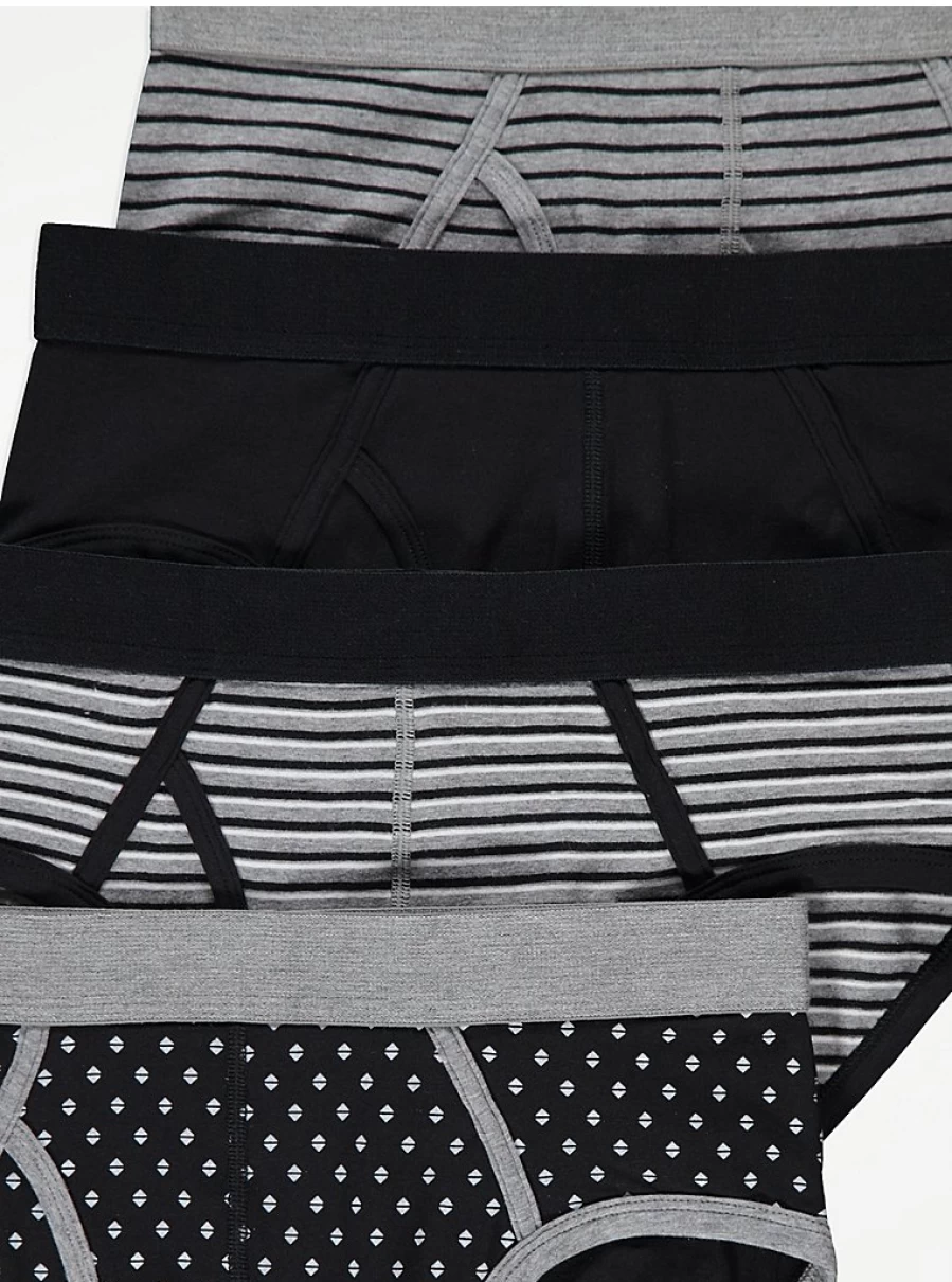 Men's Grey Patterned Briefs 4-Pack | Comfortable Cotton Underwear | George at Asda