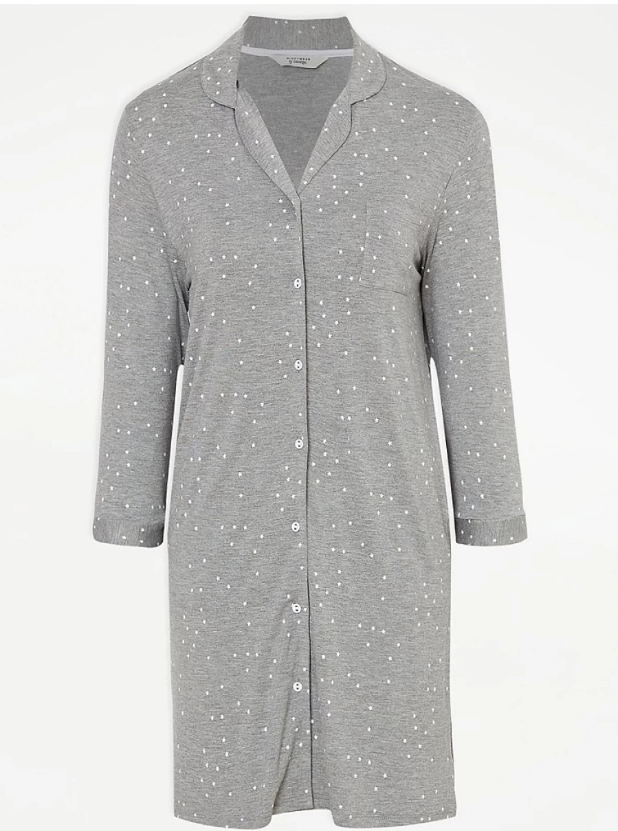 Post Surgery Grey Star Long Sleeve Nightdress - Comfort Recovery Lingerie by George at Asda
