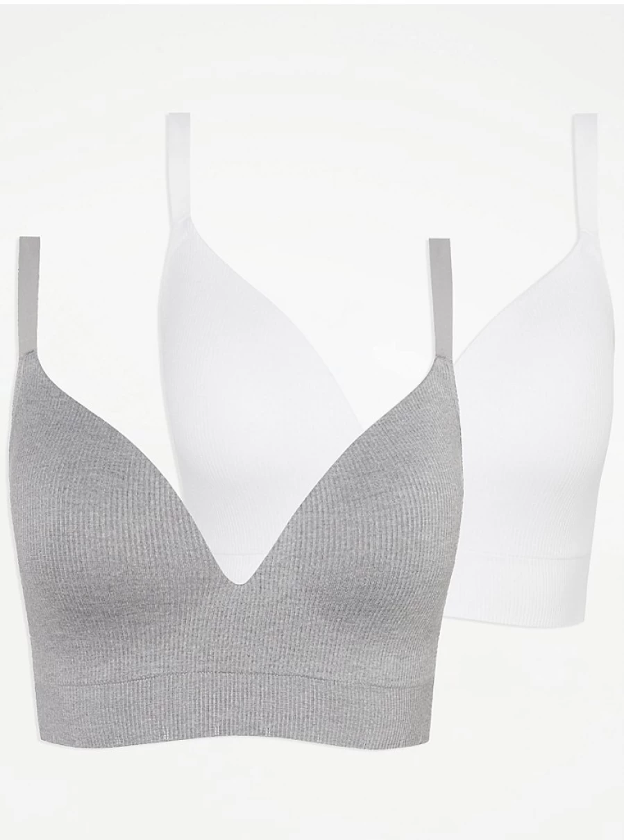 "George at Asda Women's Dd+ Soft Comfort Ribbed Seam Free Bra 2-Pack | Wireless T-Shirt Bras | Plus Size Lingerie"