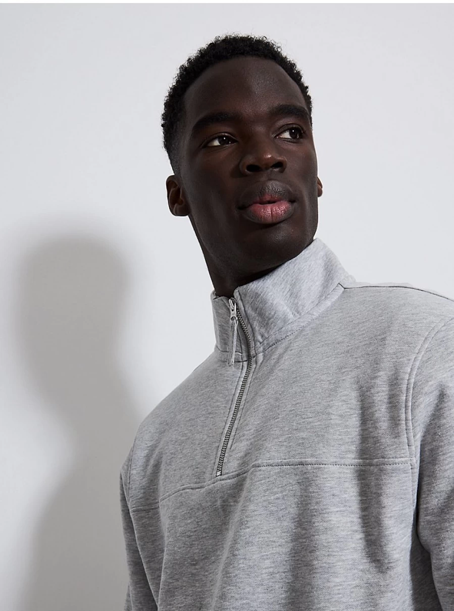 Men's Grey Marl Zip Neck Sweatshirt | George at Asda | Comfort Fit Casual Pullover