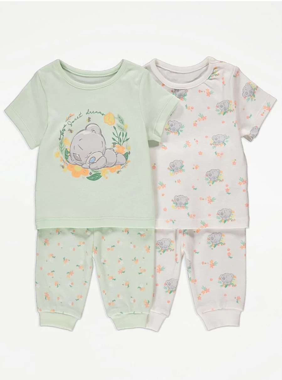 George at Asda Baby Girls' Floral Tatty Teddy Sweet Dreams 2-Pack Pyjamas - Soft Sleepwear Set