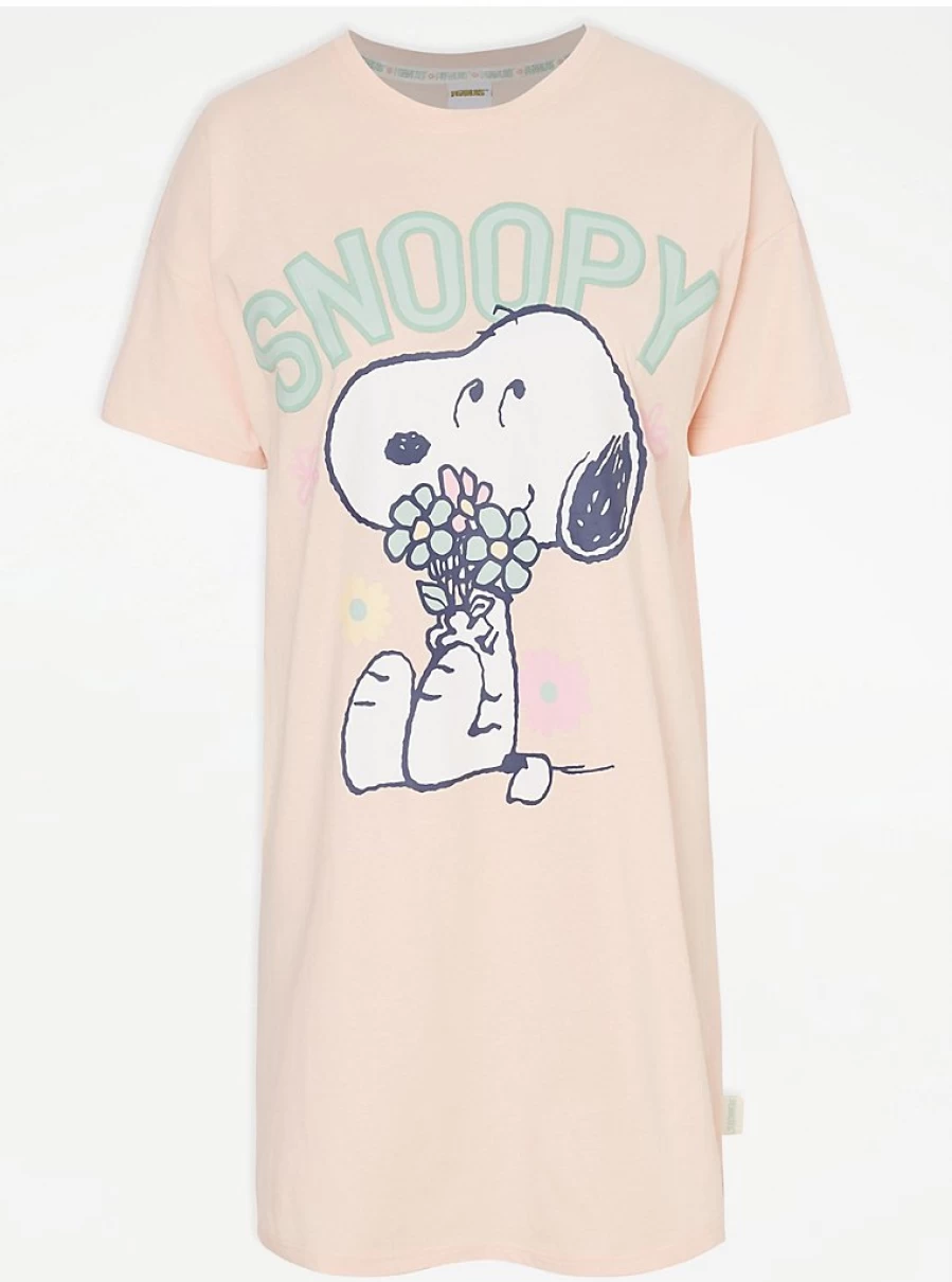"George at Asda Snoopy Floral Peach Nightdress - Women's Comfortable Lingerie Sleepwear"