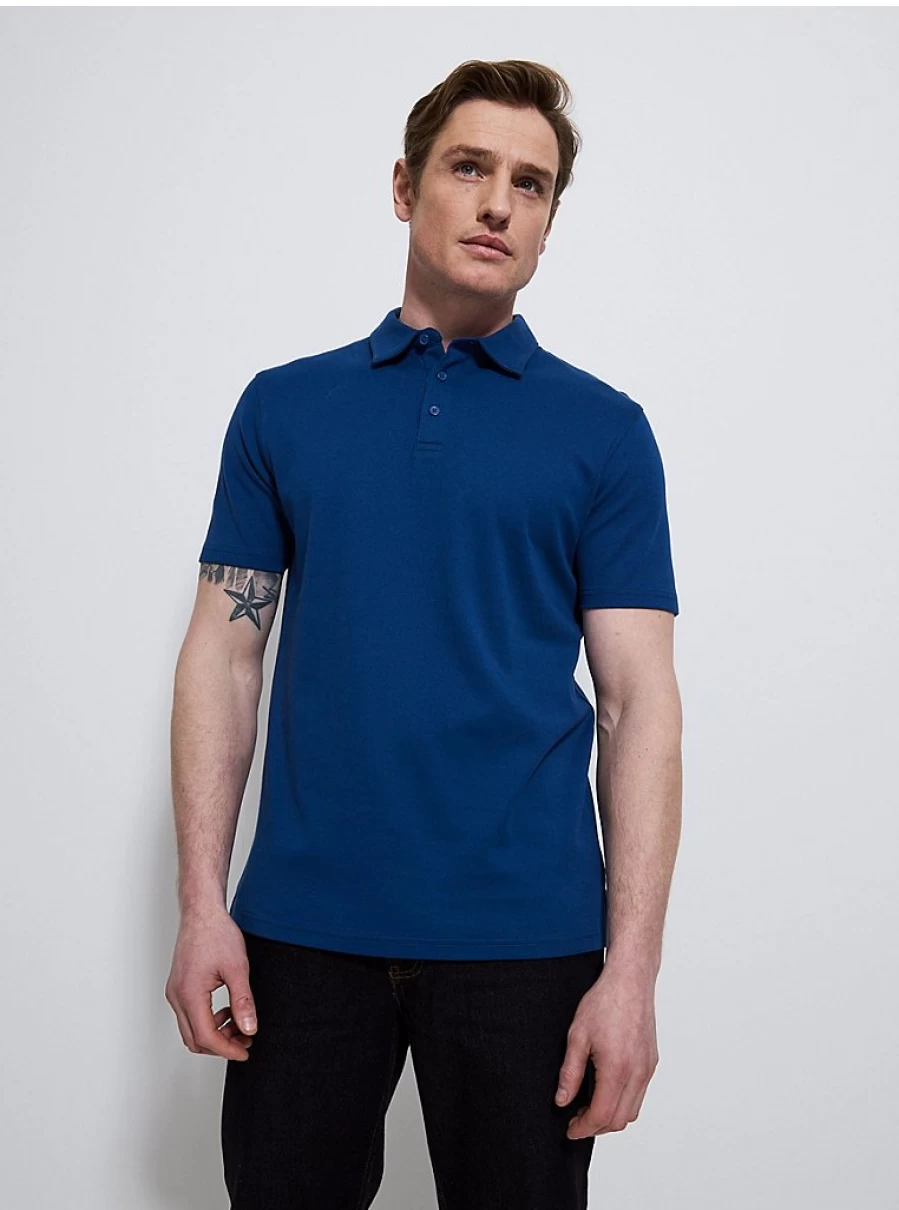 Men's Dark Blue Short Sleeve Polo Shirt - 100% Mercerised Cotton | George at Asda