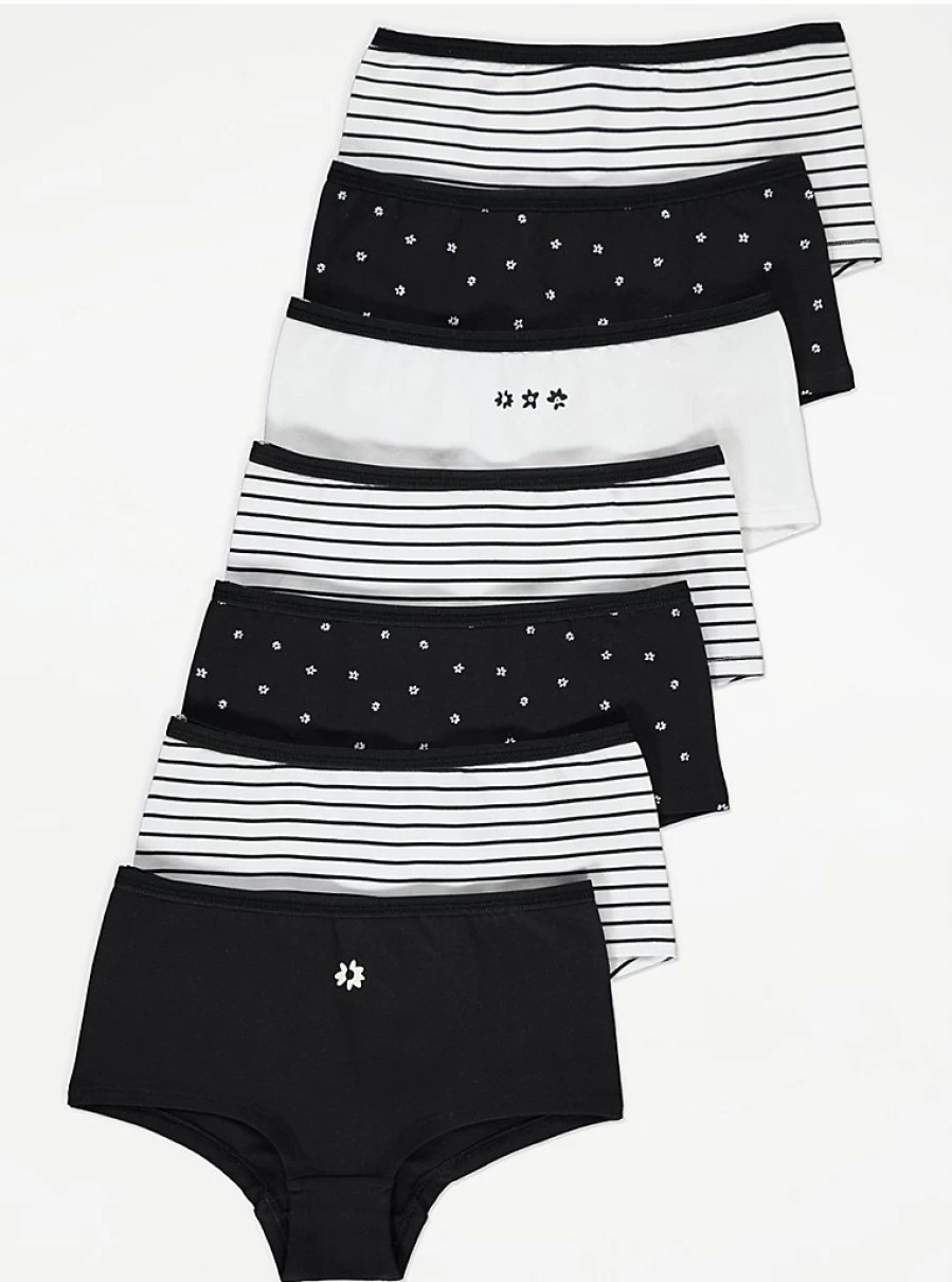 "George at Asda Kids' 7-Pack Flower & Stripe Shorts | Comfortable & Stylish"