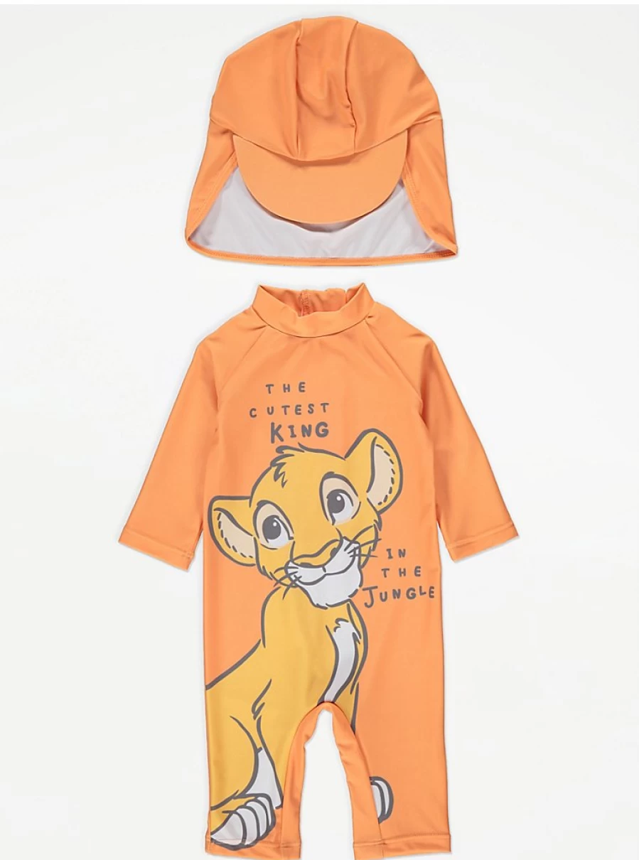 Disney Baby Lion King Orange Sunsafe Swimsuit with Keppi Hat | George at Asda