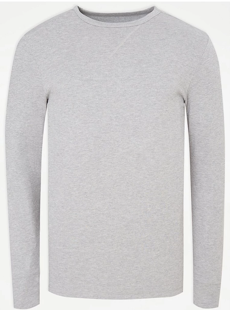 "George at Asda Men's Light Grey Ribbed Thermal Long Sleeve Top – Warm Winter Wear Review"