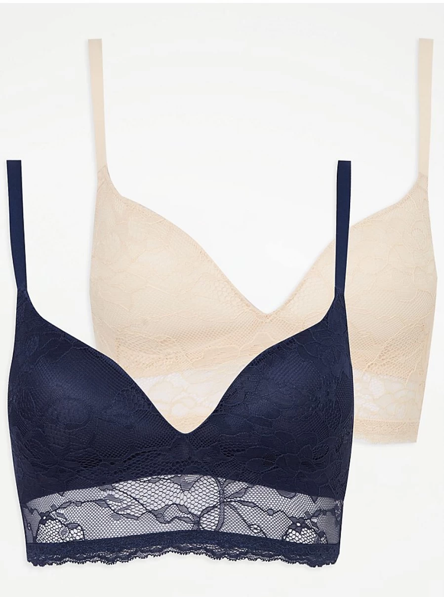 "George at Asda Women's Comfort Non-Wired Lace Bra 2-Pack | Soft Lingerie Set"