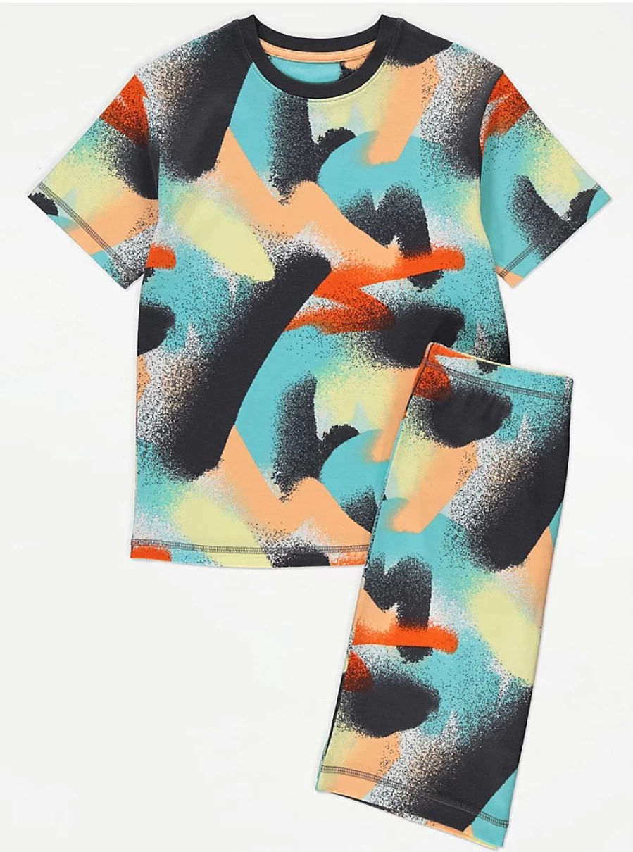 "George at Asda Boys' Bright Spray Paint Short Pyjamas – Comfortable Kids' Sleepwear"
