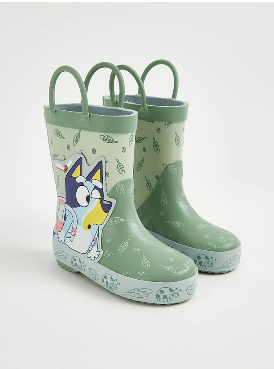Boys' Bluey Sage Green Leaf Wellington Boots by George at Asda | Kids' Waterproof Rain Boots Review