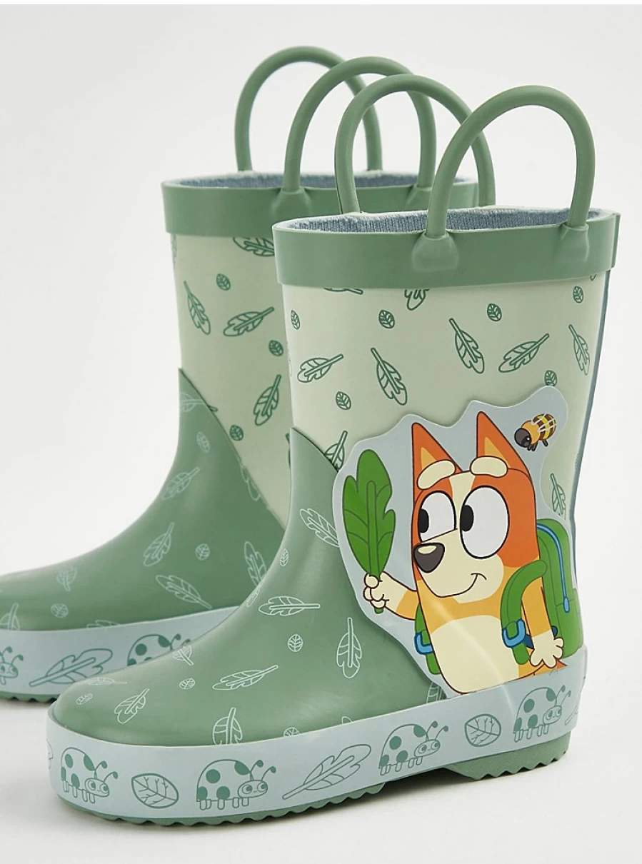 Boys' Bluey Sage Green Leaf Wellington Boots by George at Asda | Kids' Waterproof Rain Boots Review