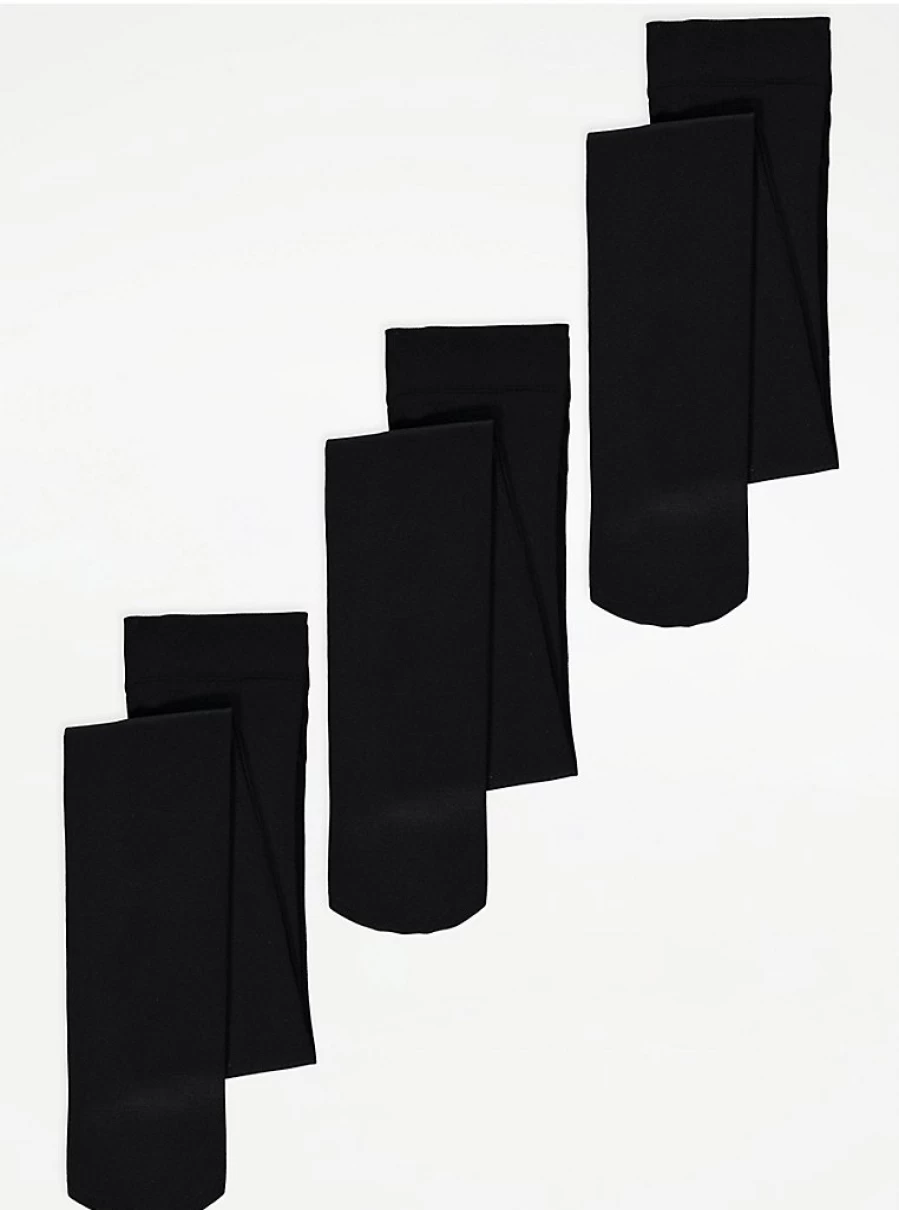 George at Asda Black Opaque Tights 3 Pack for Kids - 300 Denier High-Quality Tights