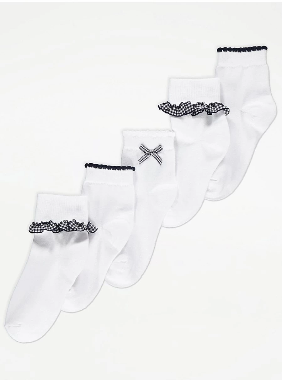 "George at Asda Navy Gingham Trim Ankle Socks 5-Pack for Kids – Comfort & Style"