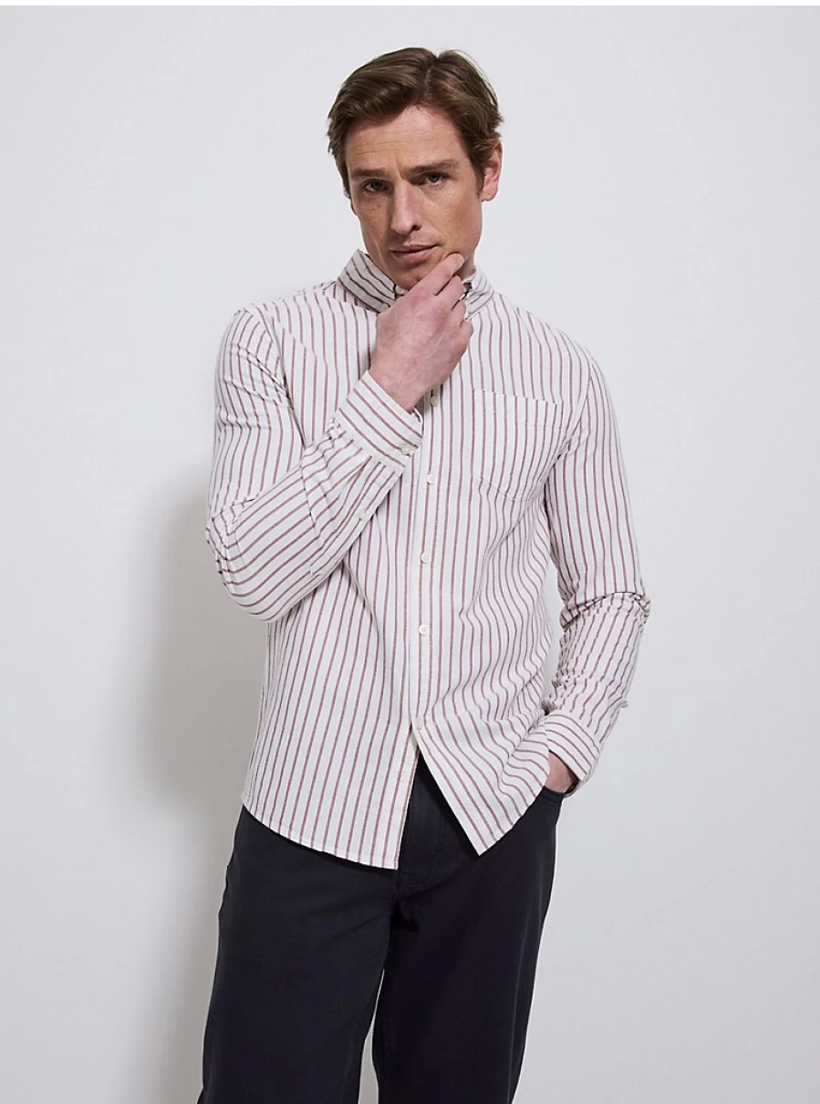 Men's Slim Fit Rust Striped Long Sleeve Oxford Shirt by George at Asda – Comfort & Style Review
