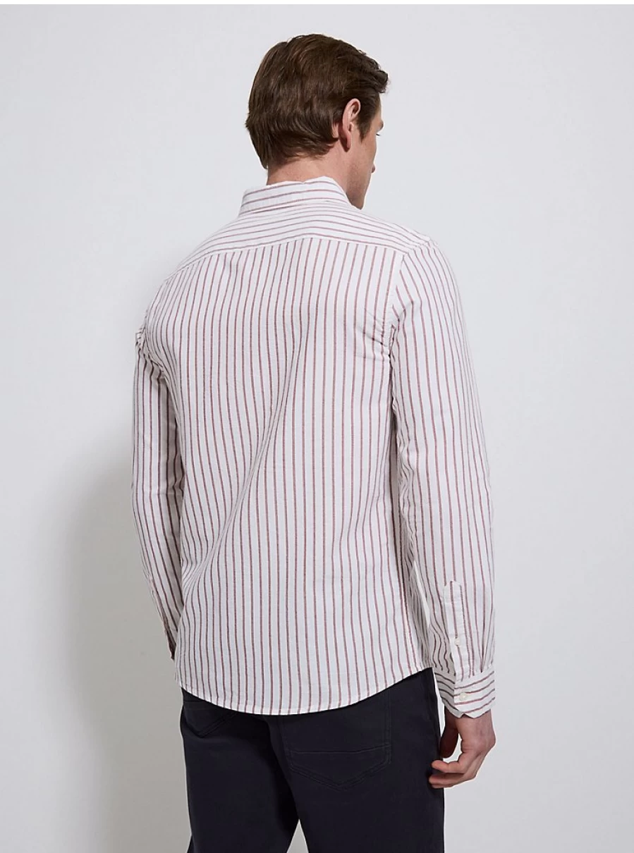 Men's Slim Fit Rust Striped Long Sleeve Oxford Shirt by George at Asda – Comfort & Style Review