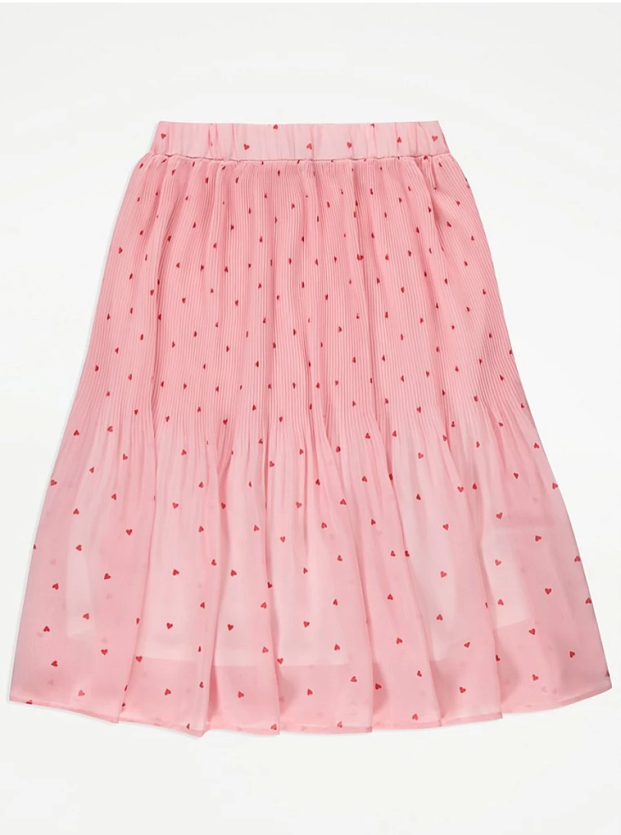 "George at Asda Kids Pink Heart Print Pleated Midi Skirt Review"
