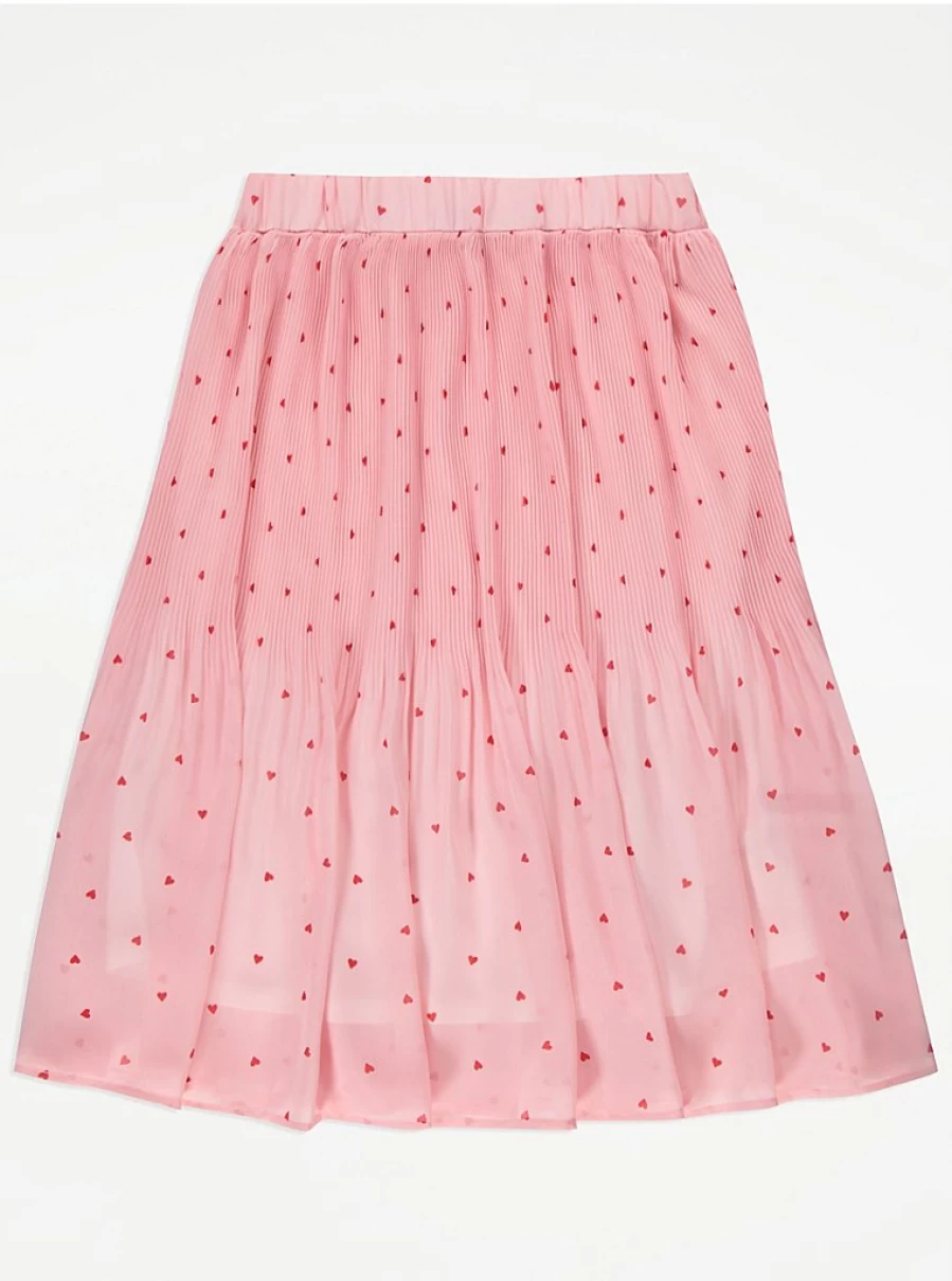 "George at Asda Kids Pink Heart Print Pleated Midi Skirt Review"