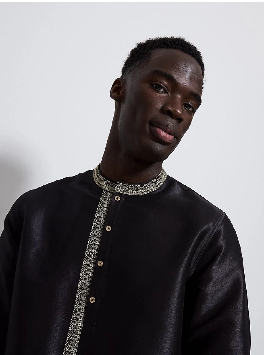 Men's Black Embroidered Longline Shirt by George at Asda – Stylish Matching Adult Tops