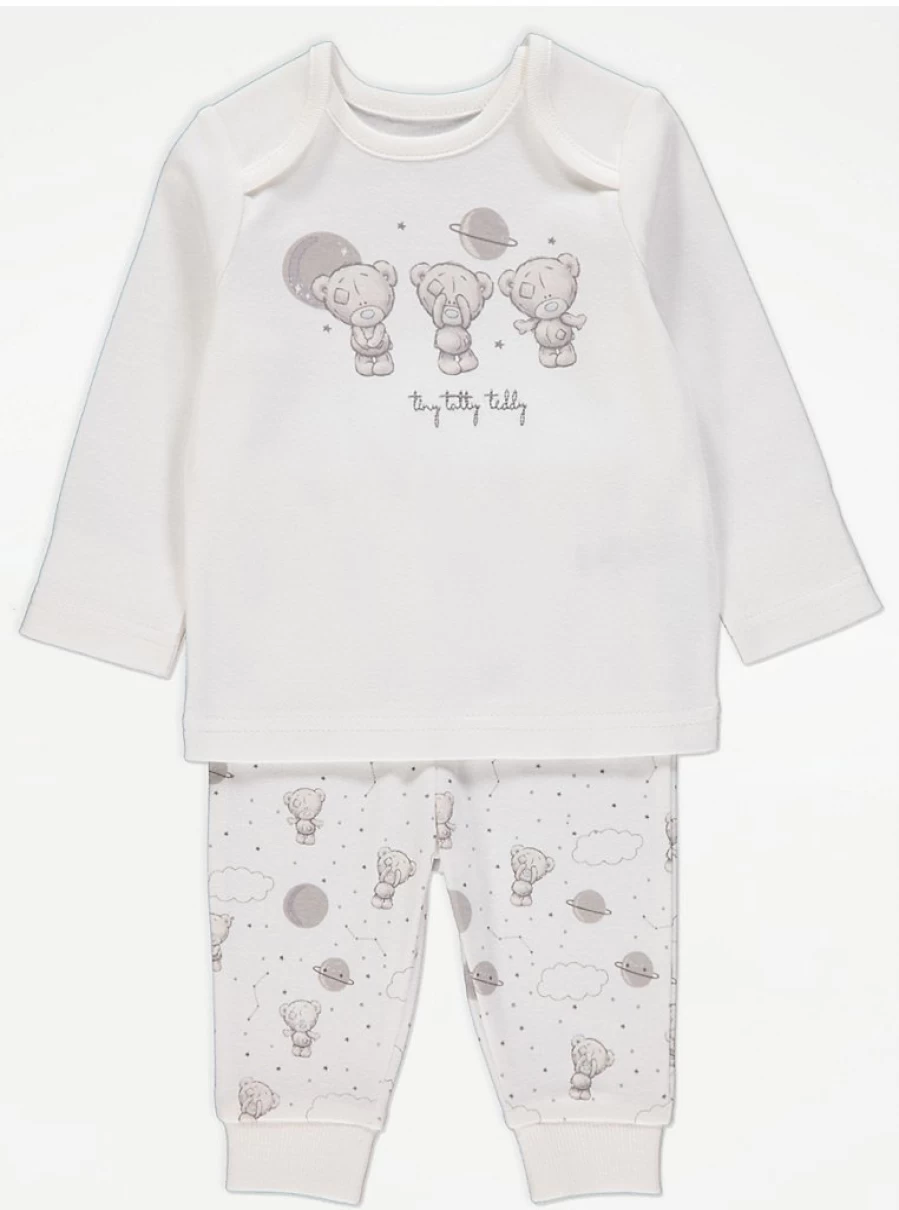 George at Asda Baby Tatty Teddy White Dressing Gown & Pyjamas Set - Soft Comfortable Sleepwear for Infants