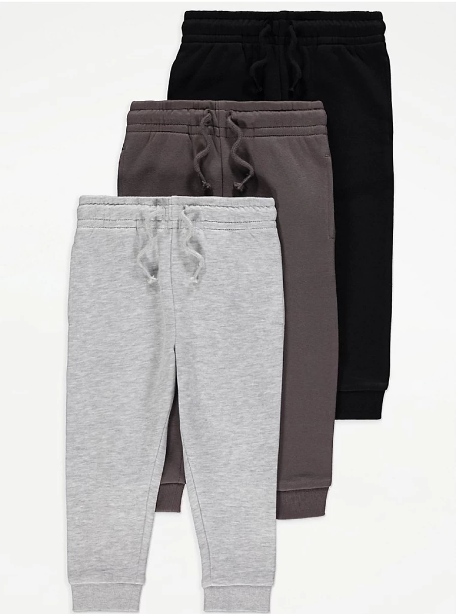 George at Asda Boys' Plain Joggers 3-Pack - Comfortable Kids' Trousers for Active Play