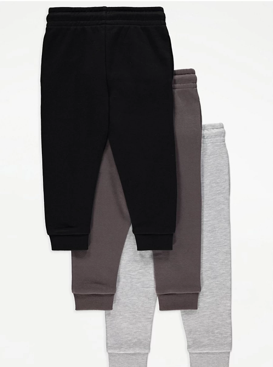 George at Asda Boys' Plain Joggers 3-Pack - Comfortable Kids' Trousers for Active Play