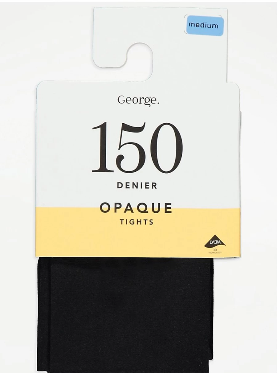 George at Asda Black 150 Denier Opaque Tights for Women - Comfortable & Stretchy Lingerie Tights
