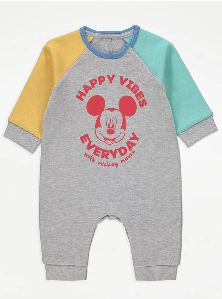 "George at Asda Disney Mickey Mouse Happy Vibes All-in-One Baby Bodysuit for Boys"